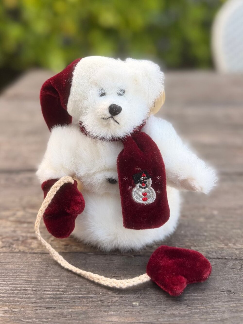Vintage Unipak Christmas Plush Stuffed White Snowman Teddy Bear w/Mittens